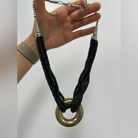 Mix Metal & Black Bead Vintage 80's Chunky Statement Necklace 22" - Picture 8 of 9